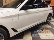 Накладки под пороги (Лезвия, ЧЕРНЫЙ ЛАК) BMW 5-series (G30). Аналог накладок М-порогов (OEM 51192447015 и 51192447016)-7